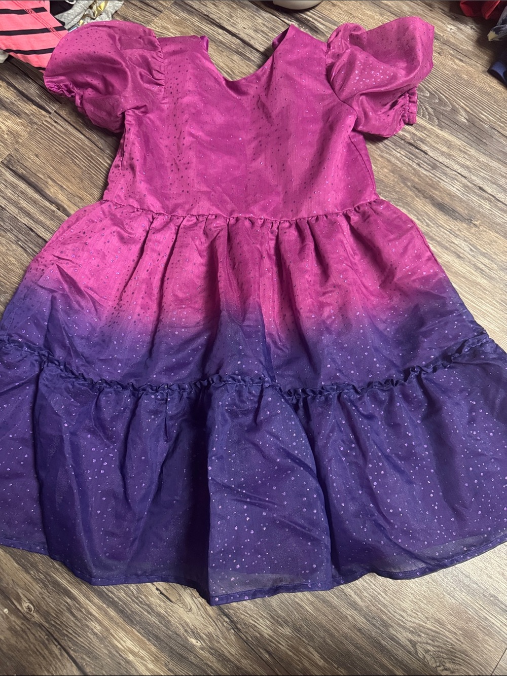 Cat & Jack Pink to Purple Ombre Sparkle Puff-Sleeve Dress